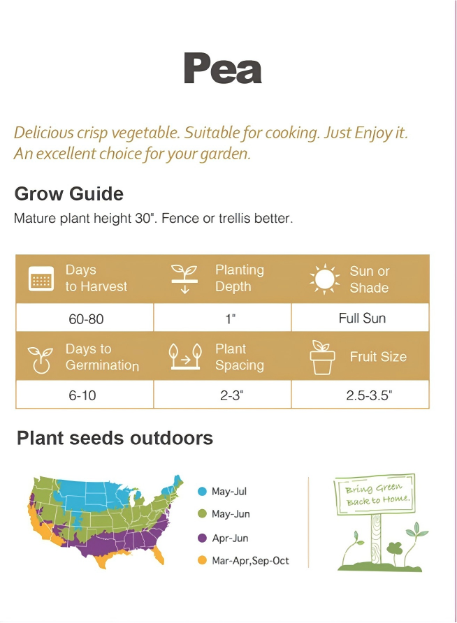 Sweet Garden Pea Seeds Non-GMO Super Sweet Home Garden
