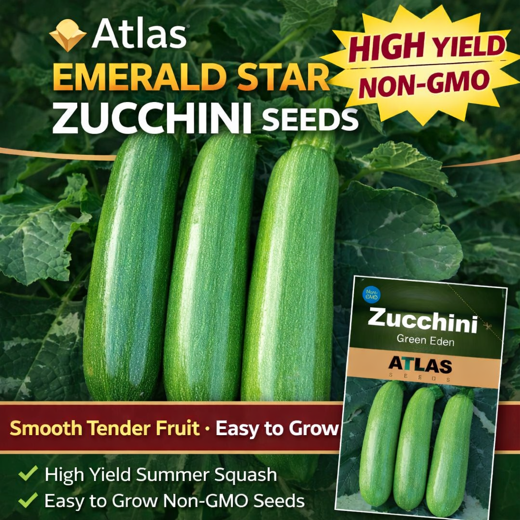 Emerald Star Zucchini Seeds Non-GMO High Yield Easy Grow Squash