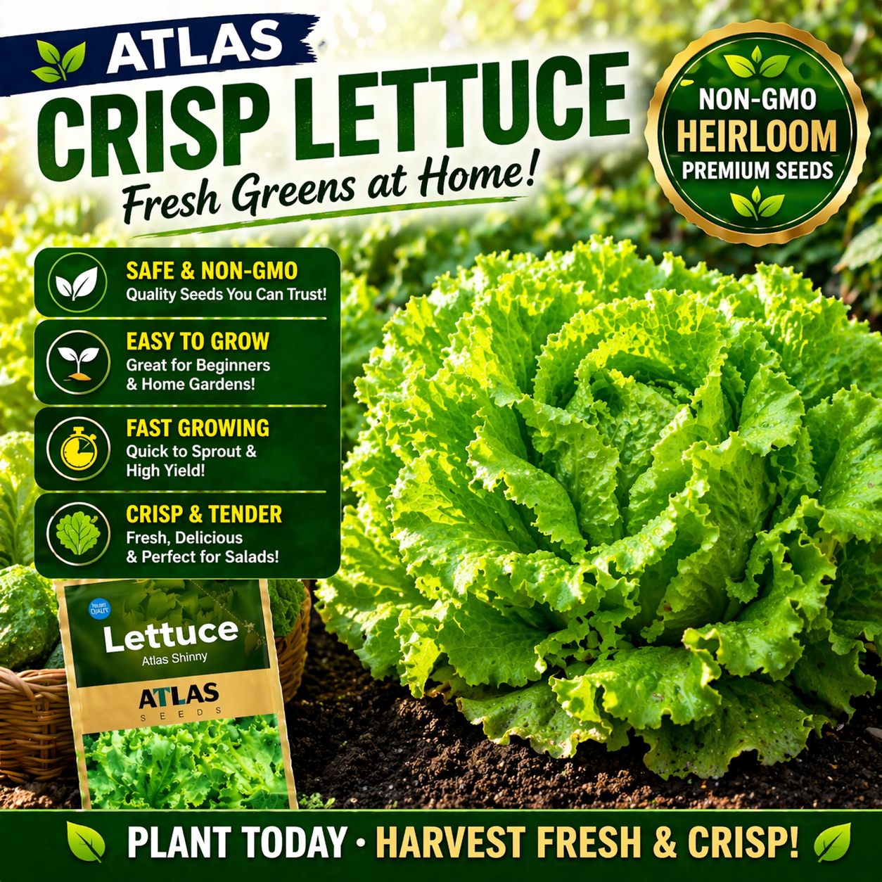 SafeHarvest Crisp Lettuce Seeds 500+ Non-GMO Easy Grow Home Garden Variety