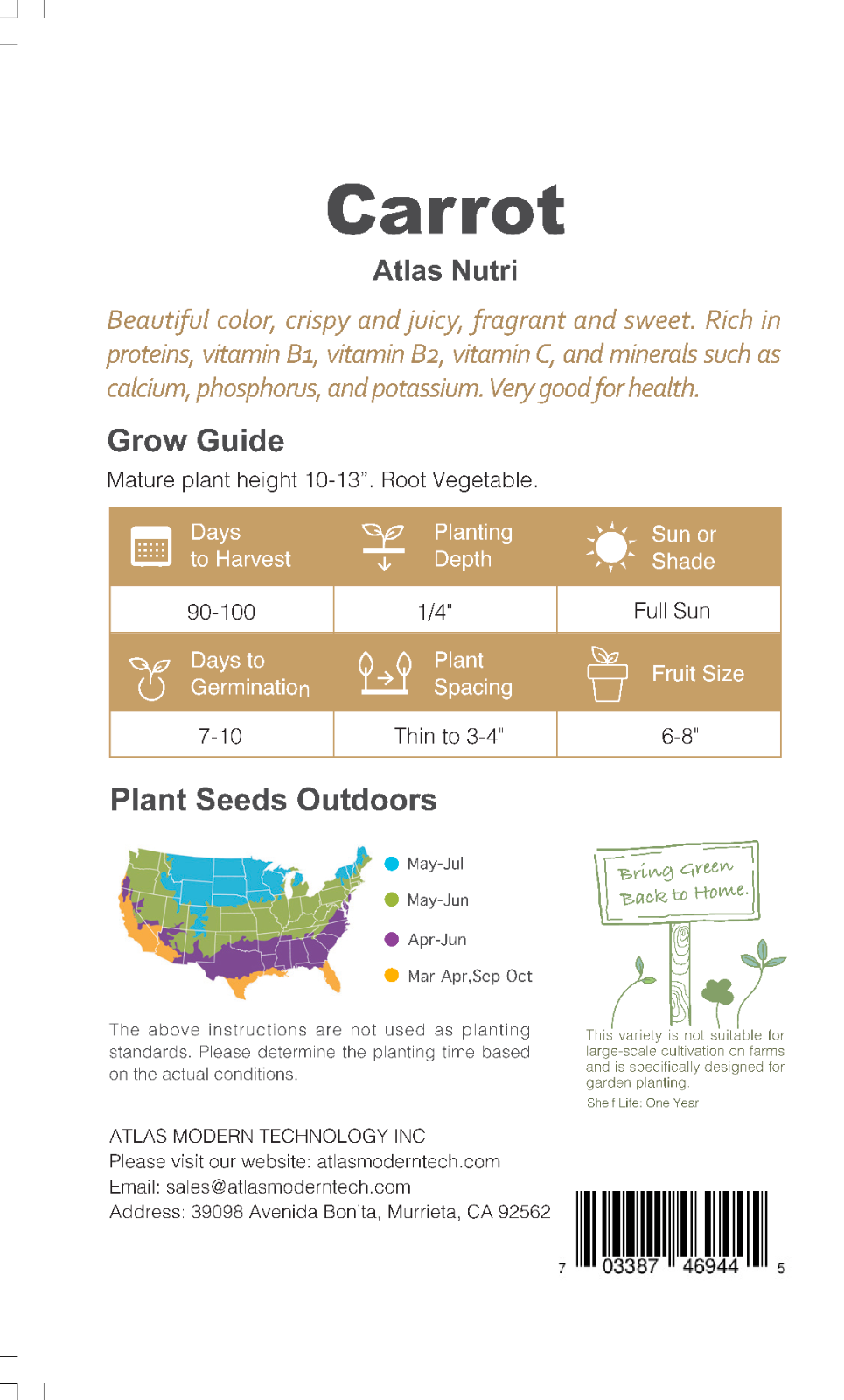 NutriSweet Carrot Seeds – Non-GMO Sweet Garden Carrots 1000+ Seeds